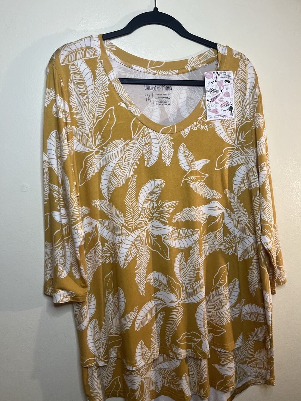 NWT Latched Mama Blouse SIZE XL Mustard Nursing Layered Tiered Boho Boutique